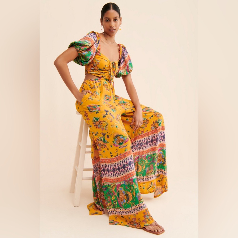 Free People Yellow Floral Jumpsuit